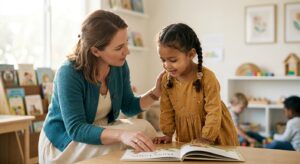 A professional, soft-focus editorial photograph capturing a gentle, supportive interaction between a